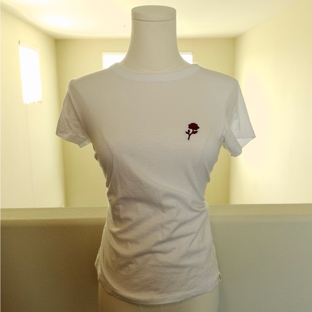 rag & bone White Tee with Red Floral Detail